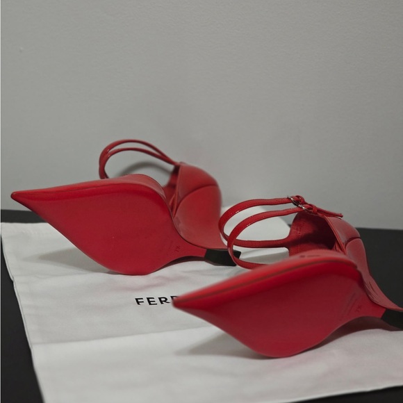 Salvatore Ferragamo Red Patent Leather Double-Strap Wedge Pumps - Picture 3 of 7